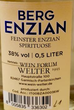 Alpspitz Berg Enzian Spirituose 1 Liter 38% Vol.