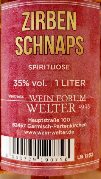 Alpspitz Zirben Schnaps Spirituose 1L 35%