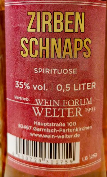 Alpspitz Zirben Schnaps Spirituose 0.5L 35%